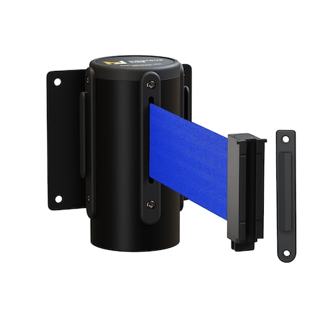 Montour Line Retr. Belt Barrier Black Metal Recessed Wall Mt, 11ft. Blue Belt (M) WM115-BK-BL-RC-M-110